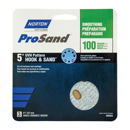 Norton Co Norton 1918101 ProSand 5 in. Ceramic Blend Hook & Loop 5 & 8 Hole UVH Smoothing Disc; 100 Grit Medium - Pack of 3 1918101